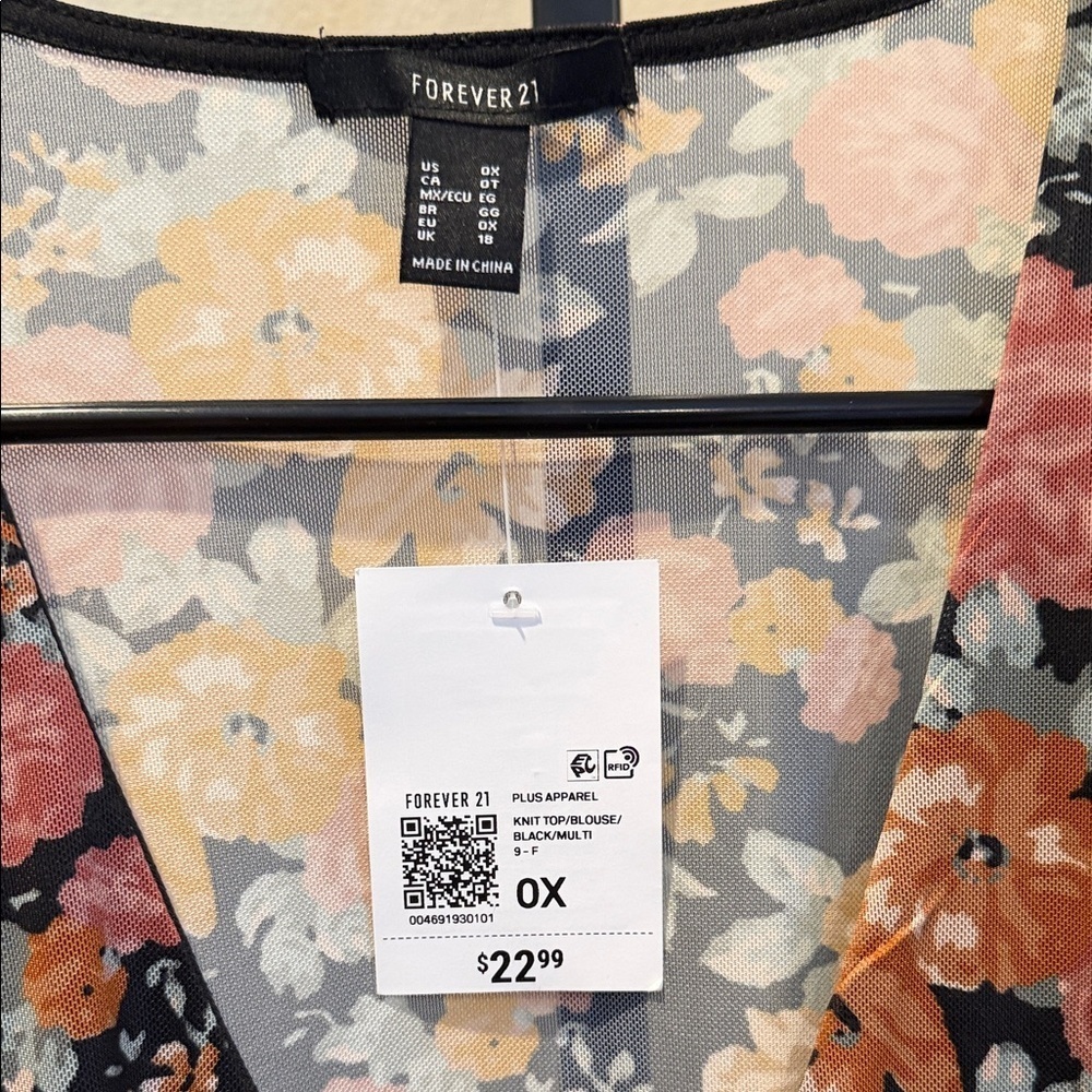 Forever 21 Floral sheer V-Neck Blouse - Black and Orange - Picture 3 of 4